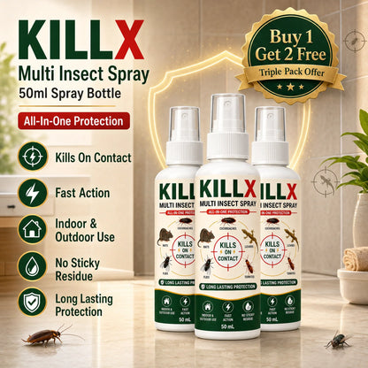 🛡️ KILLX Multi Insect Spray | Quick Spray, Long-Lasting Protection : Buy 1 Get 2 Free