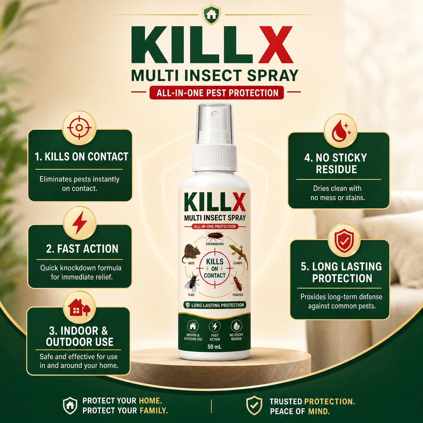 🛡️ KILLX Multi Insect Spray | Quick Spray, Long-Lasting Protection : Buy 1 Get 2 Free