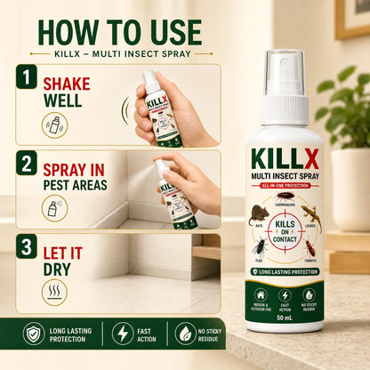 🛡️ KILLX Multi Insect Spray | Quick Spray, Long-Lasting Protection : Buy 1 Get 2 Free
