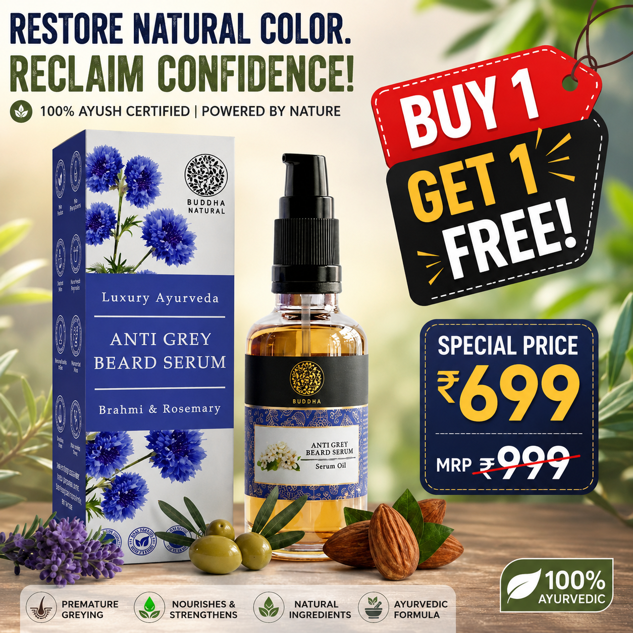 🧔‍♂️ Anti Grey Beard Serum Oil ⚡ | Restore Natural Beard Color & Boost Healthy Growth 🌿 | Buy 1  Get 1 Free✨